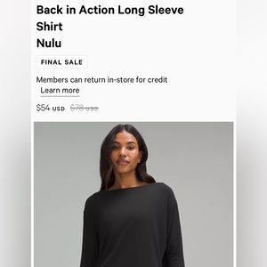 Lululemon Back in Action Long Sleeve Nulu shirt